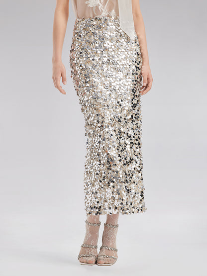 Sequin Embellished Stretch Skirt