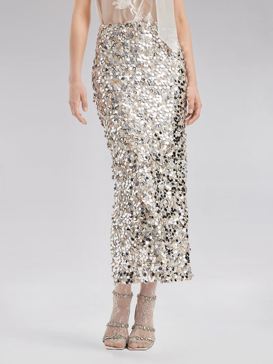 Sequin Embellished Stretch Skirt