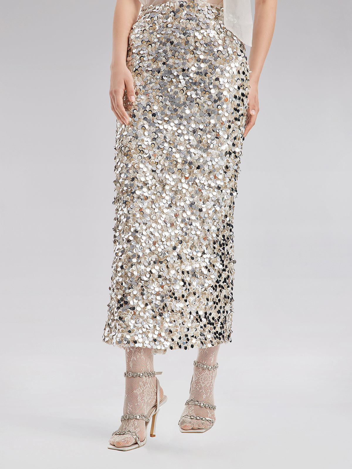 Sequin Embellished Stretch Skirt