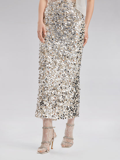 Sequin Embellished Stretch Skirt