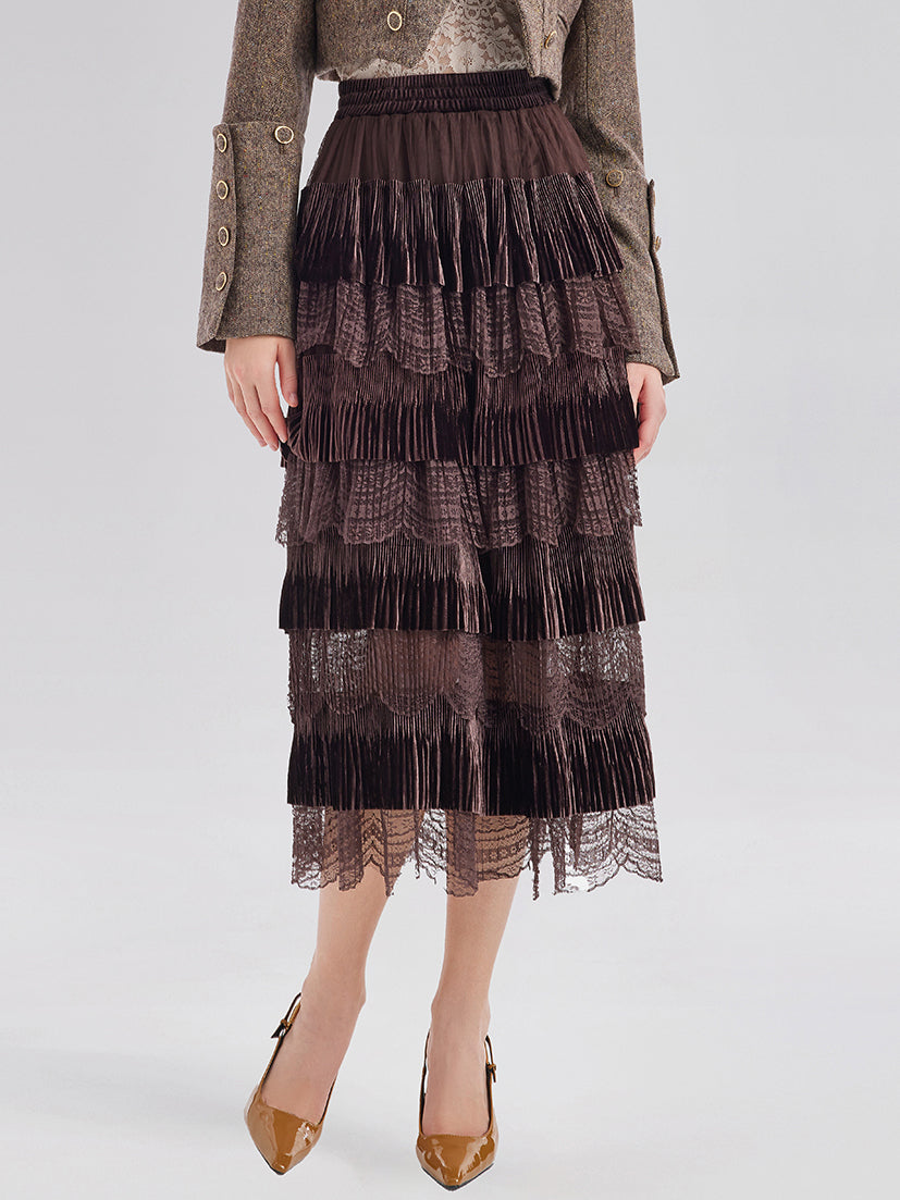 Velvet Lace Patchwork Cake Skirt