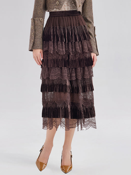 Velvet Lace Patchwork Cake Skirt