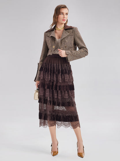 Velvet Lace Patchwork Cake Skirt