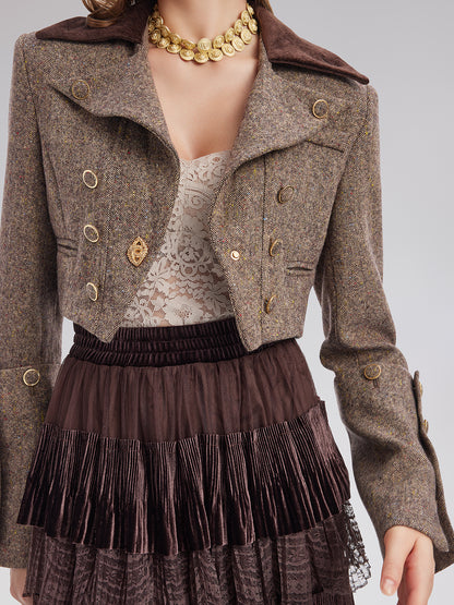 Australian Wool Blend Color-Blocked Short Blazer