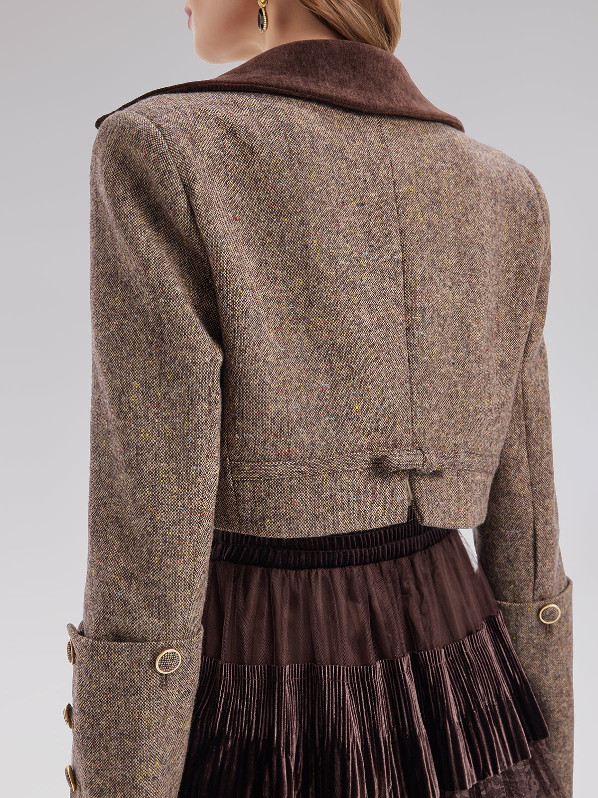Australian Wool Blend Color-Blocked Short Blazer