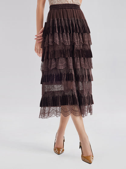 Velvet Lace Patchwork Cake Skirt