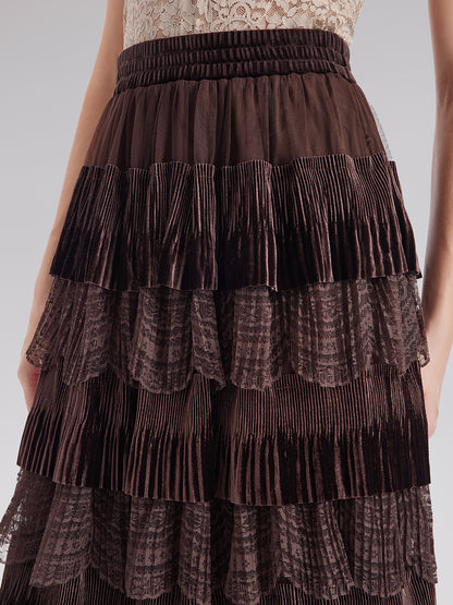 Velvet Lace Patchwork Cake Skirt