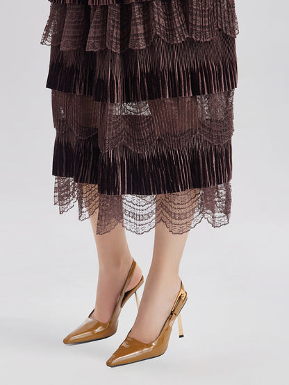 Velvet Lace Patchwork Cake Skirt