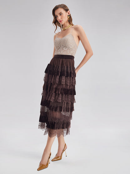 Velvet Lace Patchwork Cake Skirt