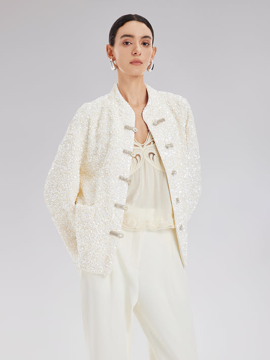 Luxe New Chinese Sequin Down Jacket