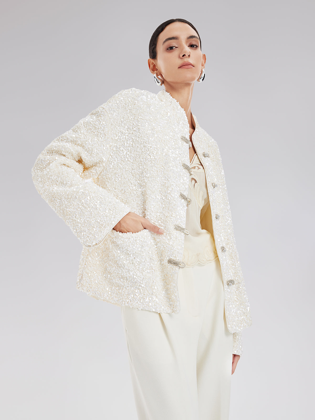 Luxe New Chinese Sequin Down Jacket