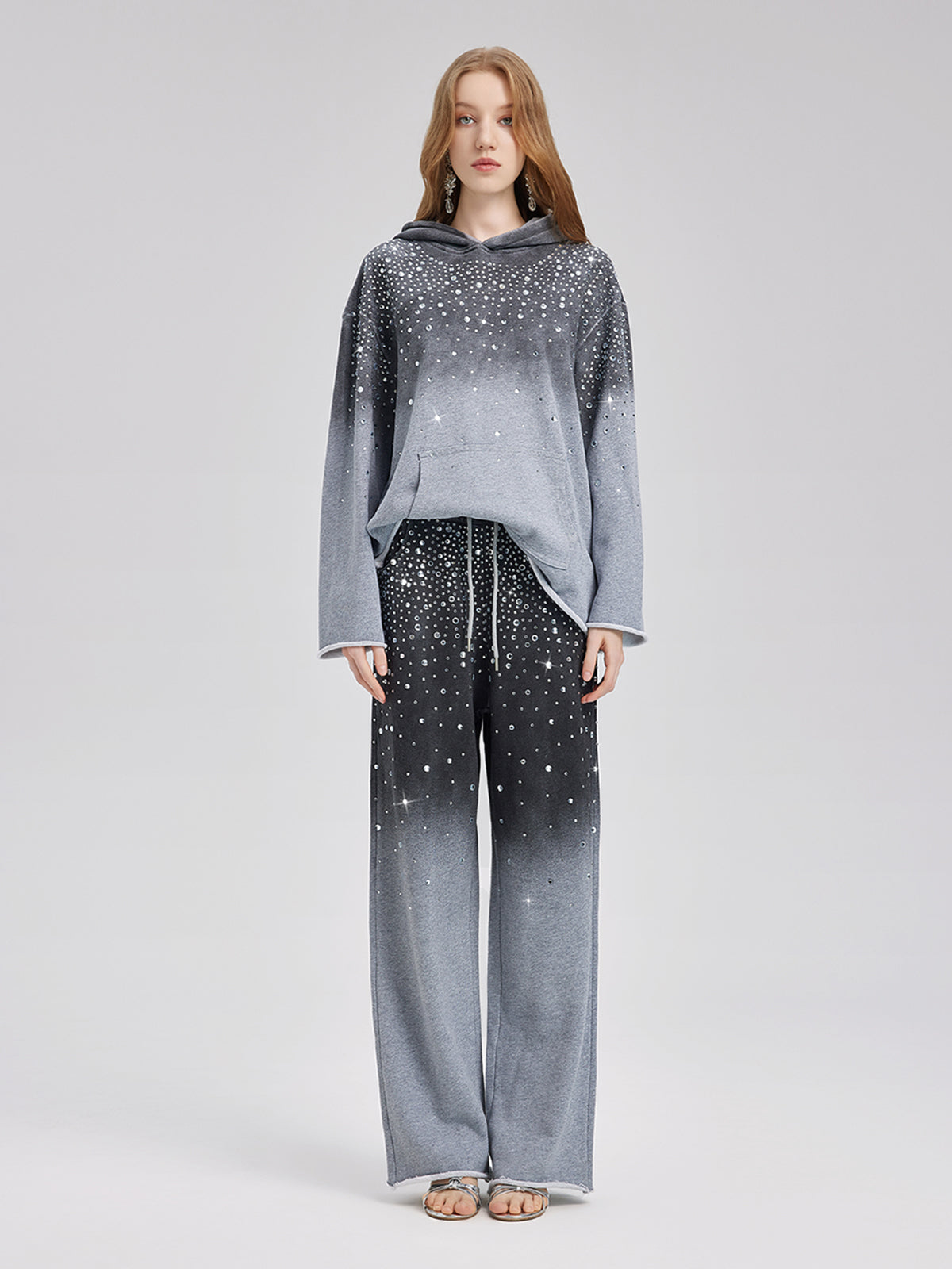 Gradient Starry Beaded Knit Pants