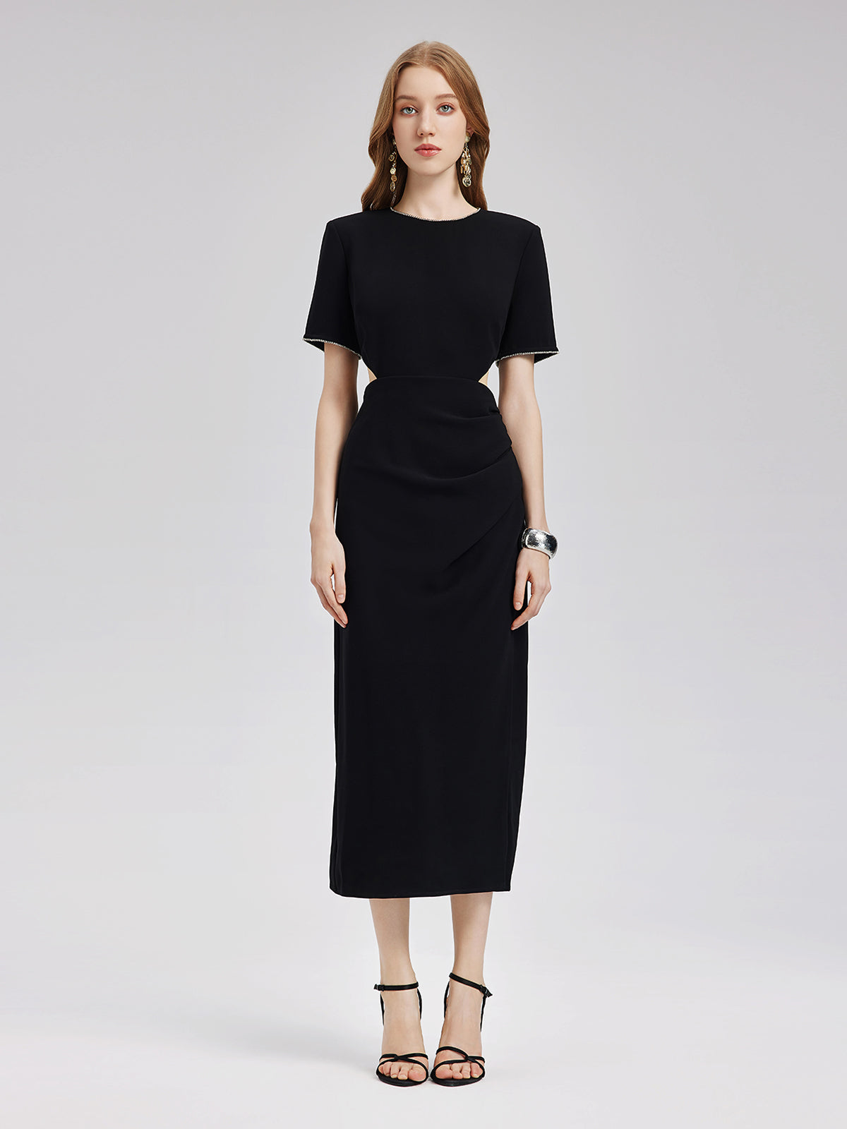Final Sale | Rhinestone Trim Acetate Cut Out Dress