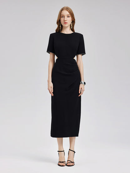 Final Sale | Rhinestone Trim Acetate Cut Out Dress
