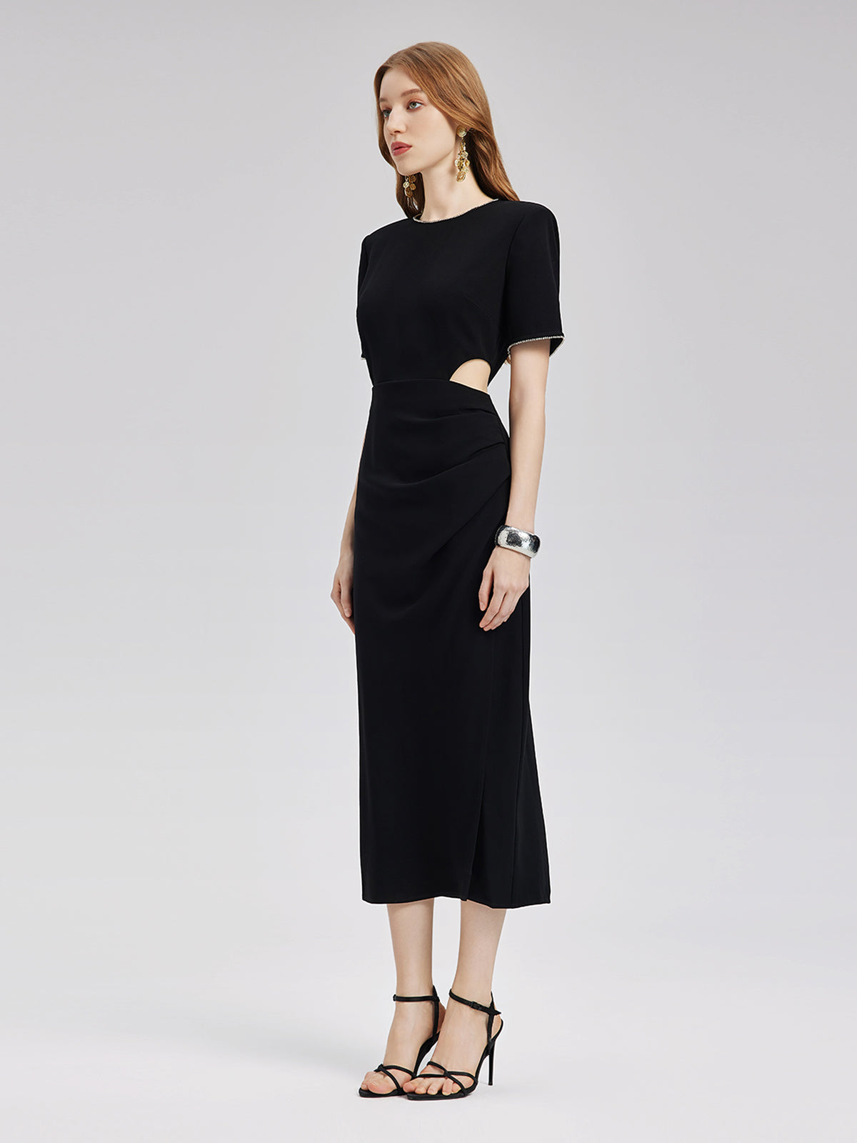 Final Sale | Rhinestone Trim Acetate Cut Out Dress