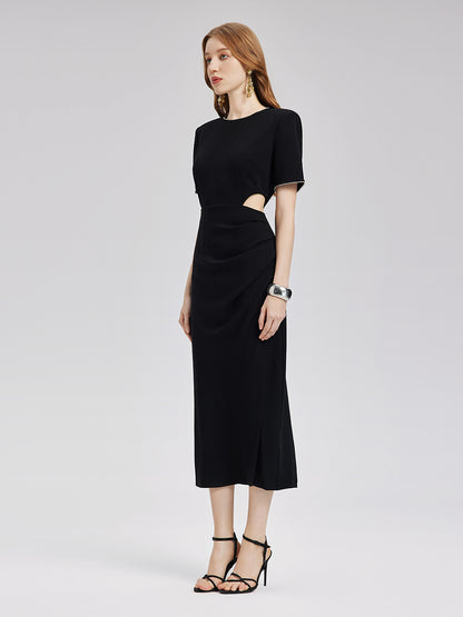 Final Sale | Rhinestone Trim Acetate Cut Out Dress