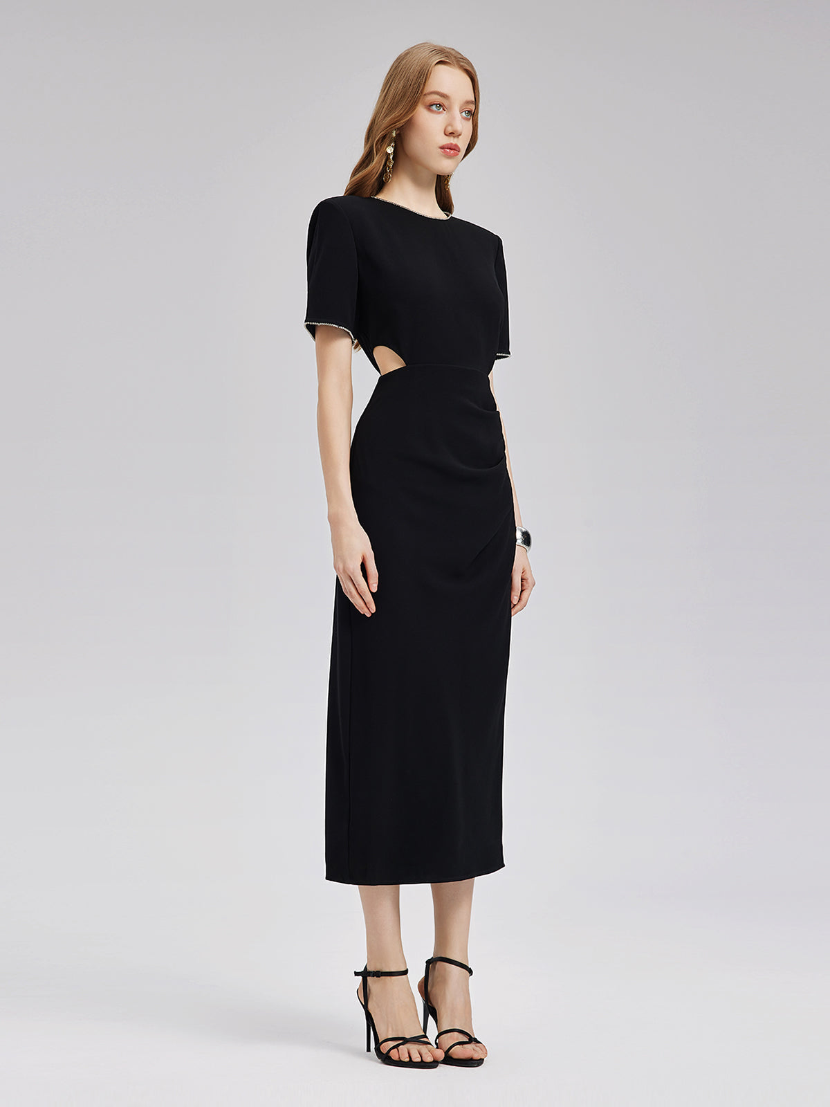 Final Sale | Rhinestone Trim Acetate Cut Out Dress