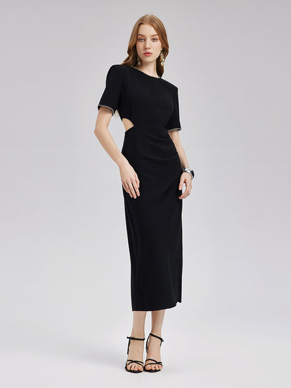Final Sale | Rhinestone Trim Acetate Cut Out Dress