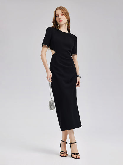 Final Sale | Rhinestone Trim Acetate Cut Out Dress