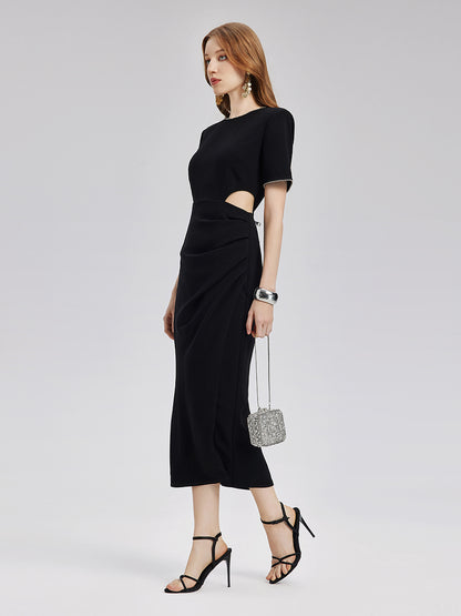 Final Sale | Rhinestone Trim Acetate Cut Out Dress