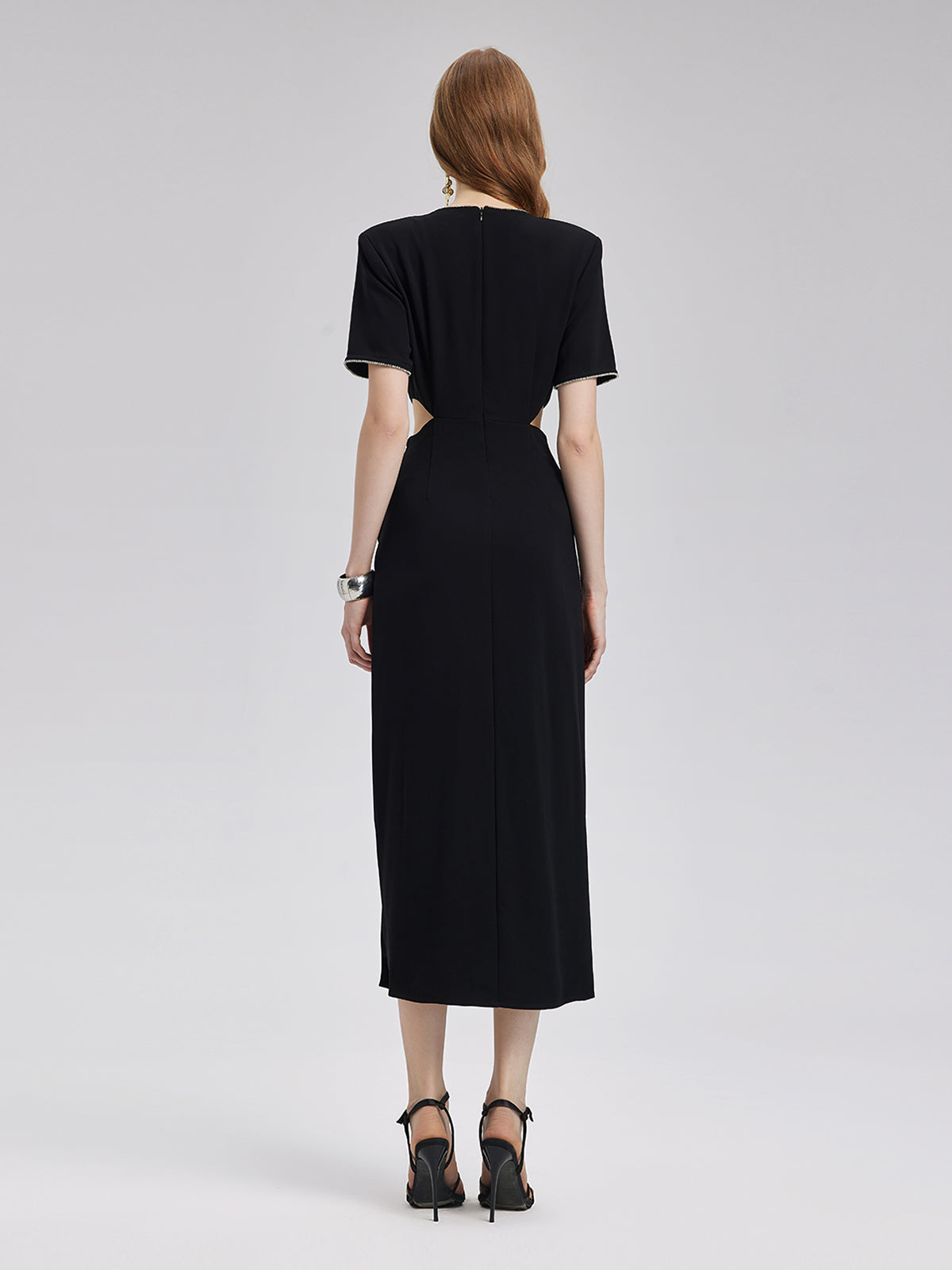 Final Sale | Rhinestone Trim Acetate Cut Out Dress