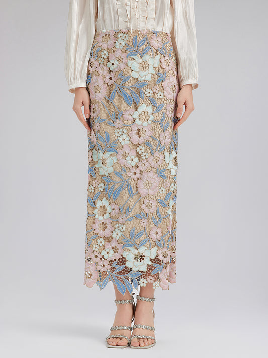 Custom Guipure Lace Floral Skirt