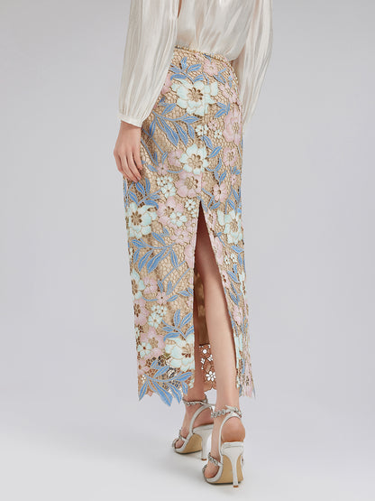 Custom Guipure Lace Floral Skirt