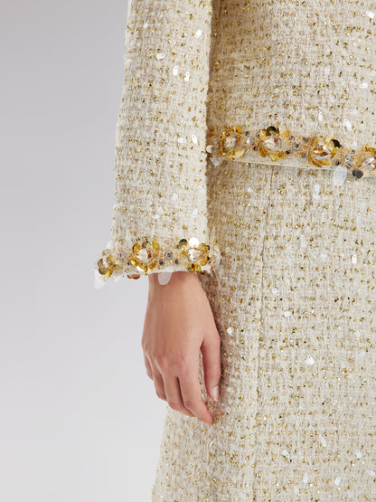 Sequin Trimmed French Tweed Short Jacket