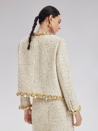 Sequin Trimmed French Tweed Short Jacket