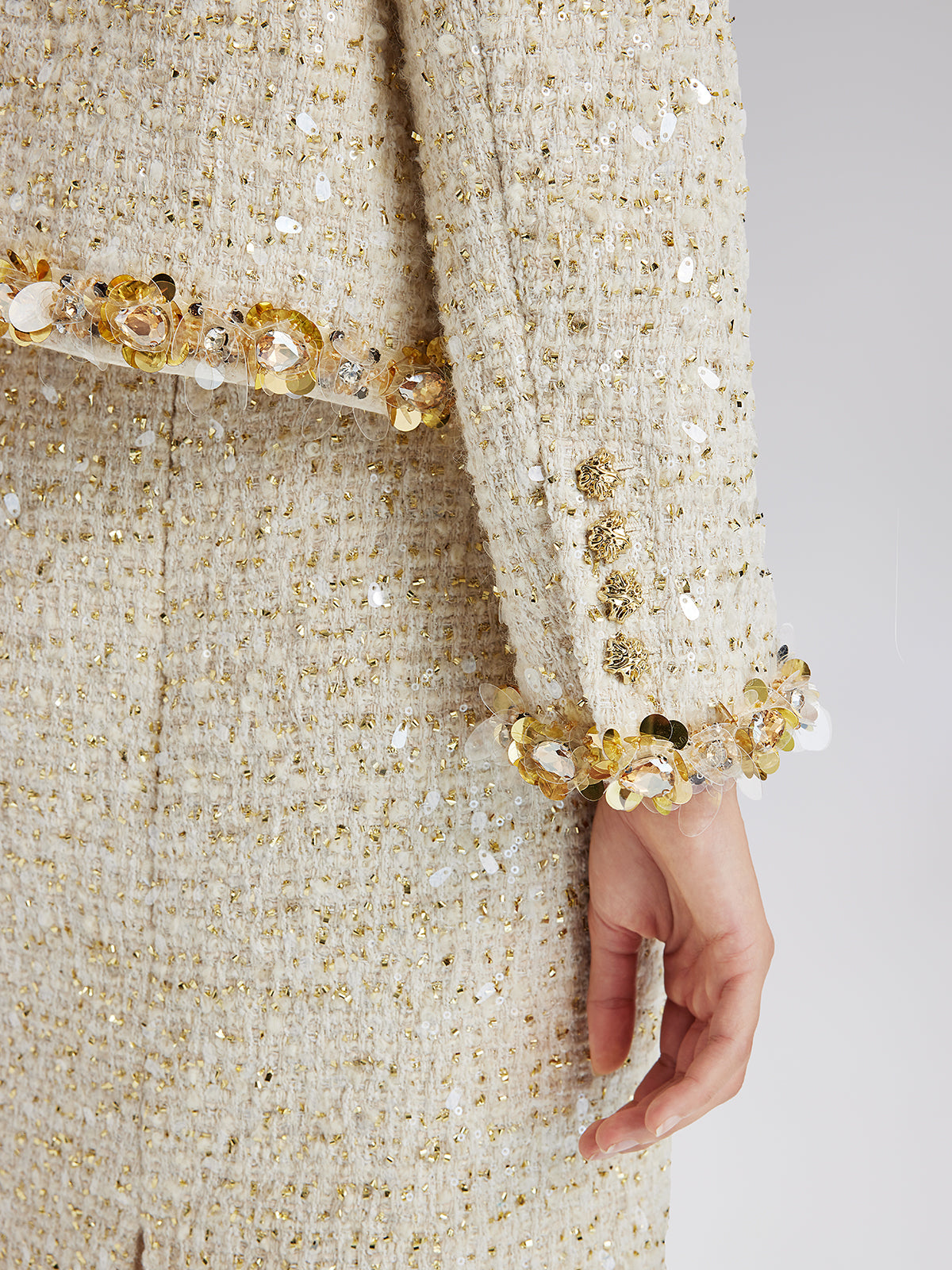 Sequin Trimmed French Tweed Short Jacket