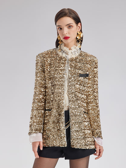 Ruffled Stand Collar Beaded Shirt - Star Queen
