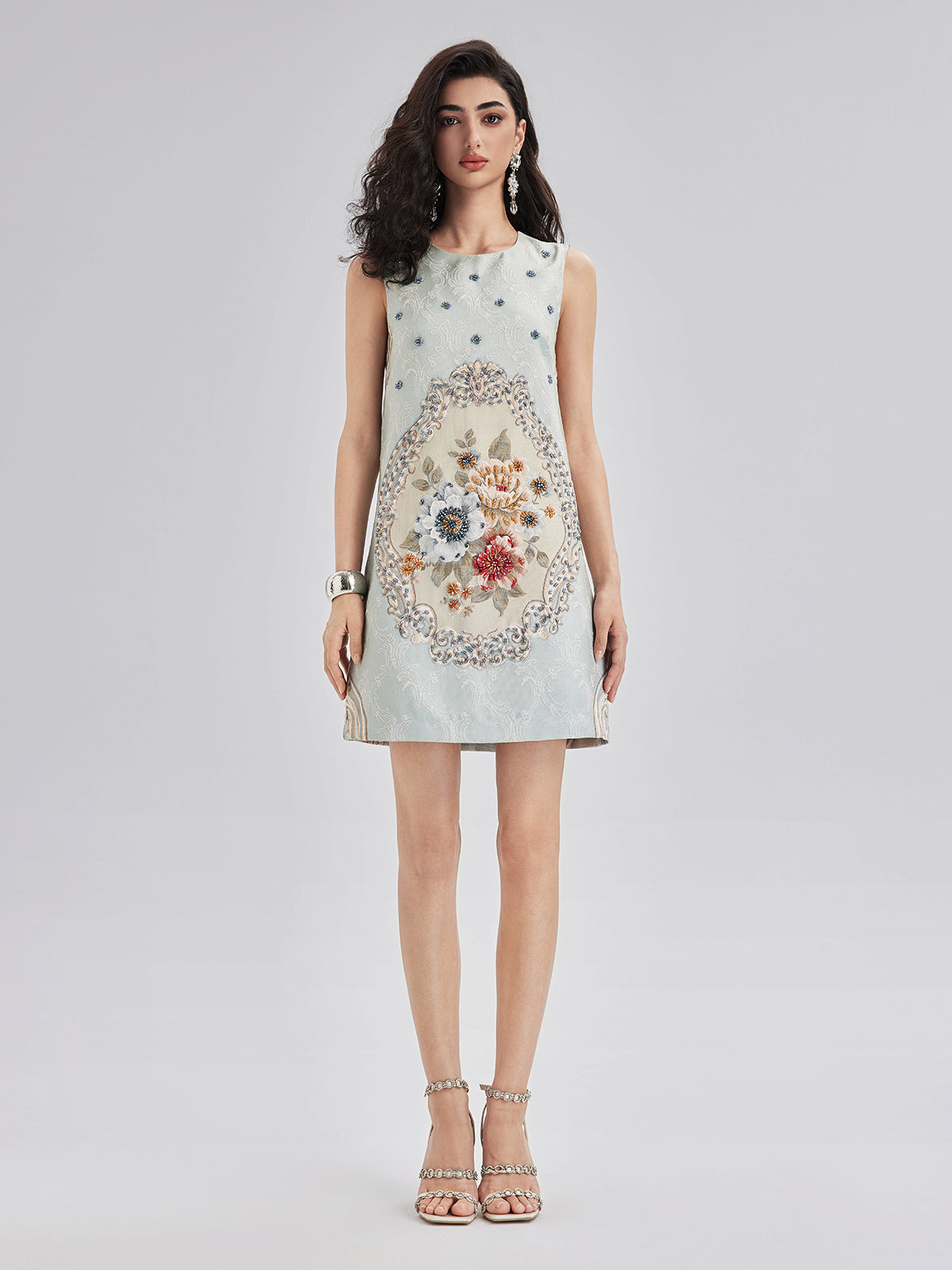 Hand-Sewn Beaded Floral Tank Dress