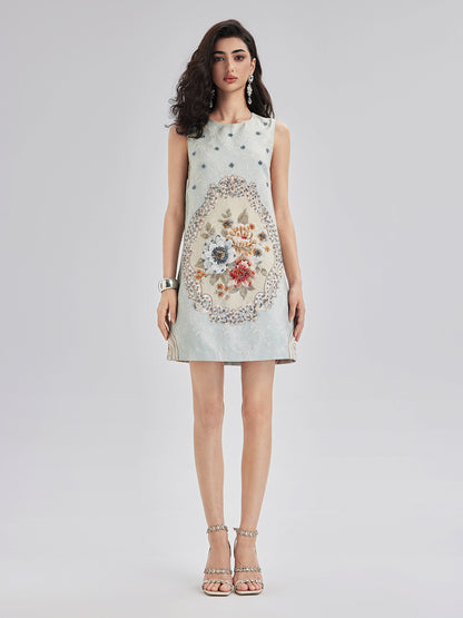 Hand-Sewn Beaded Floral Tank Dress
