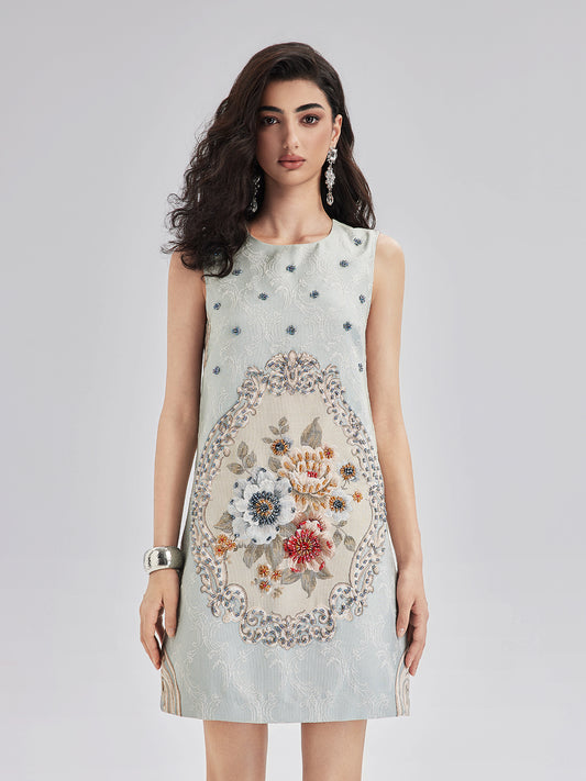 Hand-Sewn Beaded Floral Tank Dress