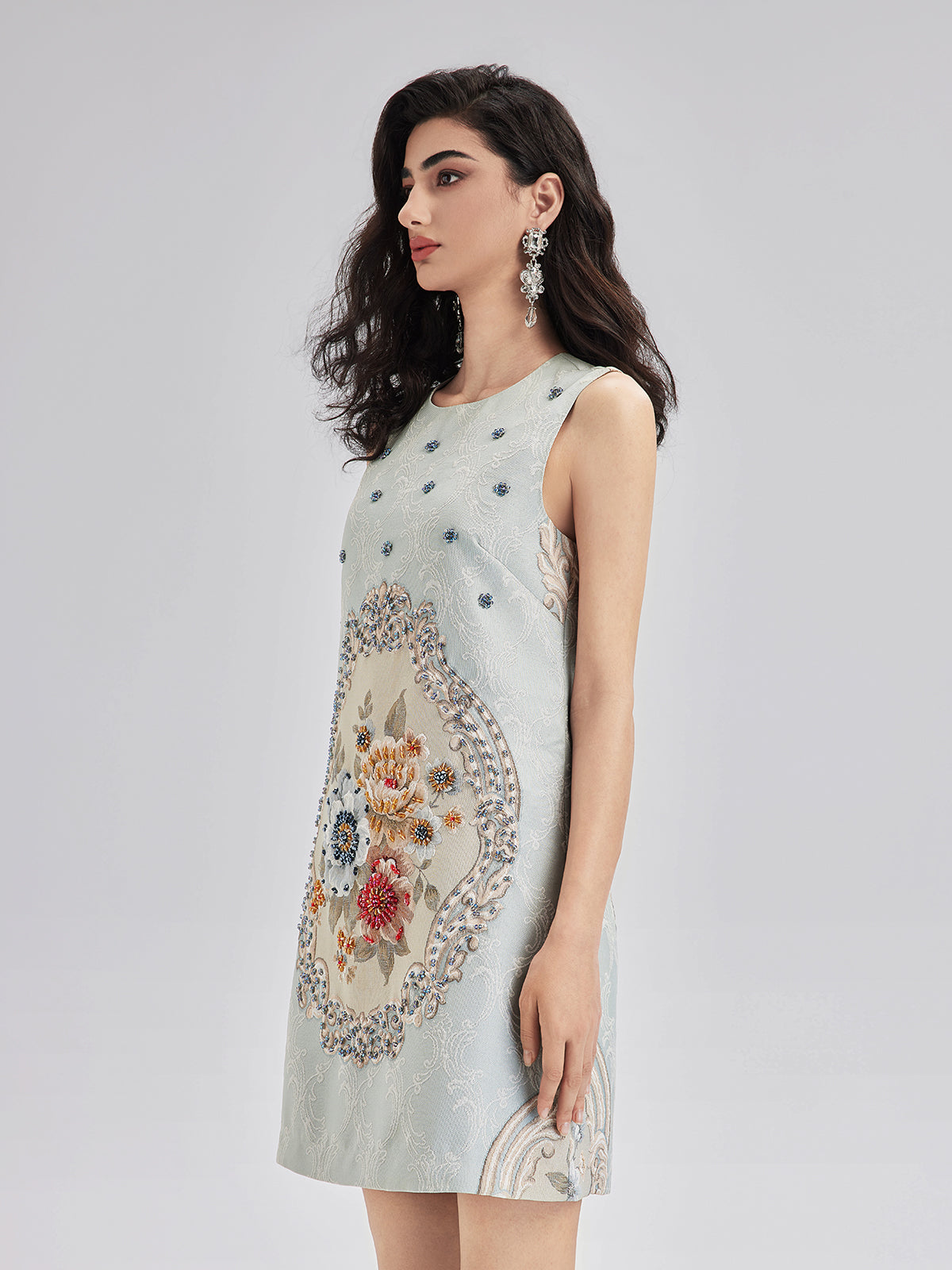 Hand-Sewn Beaded Floral Tank Dress