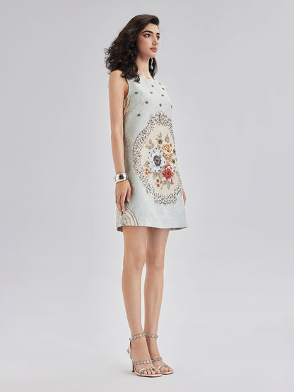 Hand-Sewn Beaded Floral Tank Dress