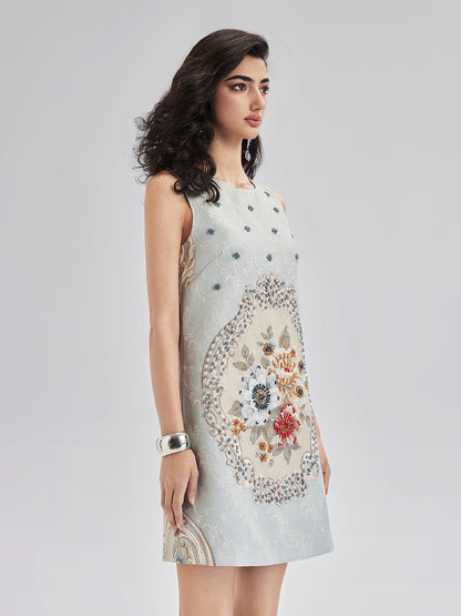 Hand-Sewn Beaded Floral Tank Dress