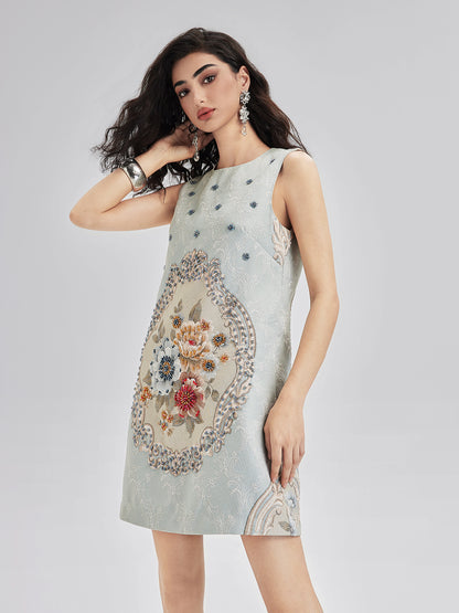 Hand-Sewn Beaded Floral Tank Dress