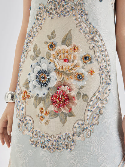 Hand-Sewn Beaded Floral Tank Dress