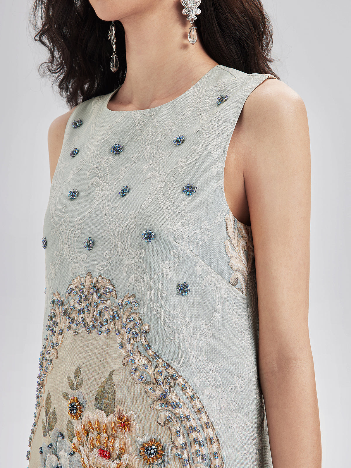 Hand-Sewn Beaded Floral Tank Dress