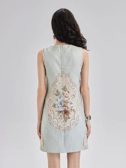 Hand-Sewn Beaded Floral Tank Dress