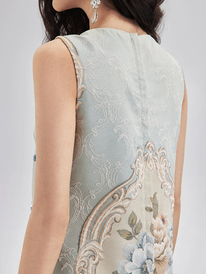 Hand-Sewn Beaded Floral Tank Dress