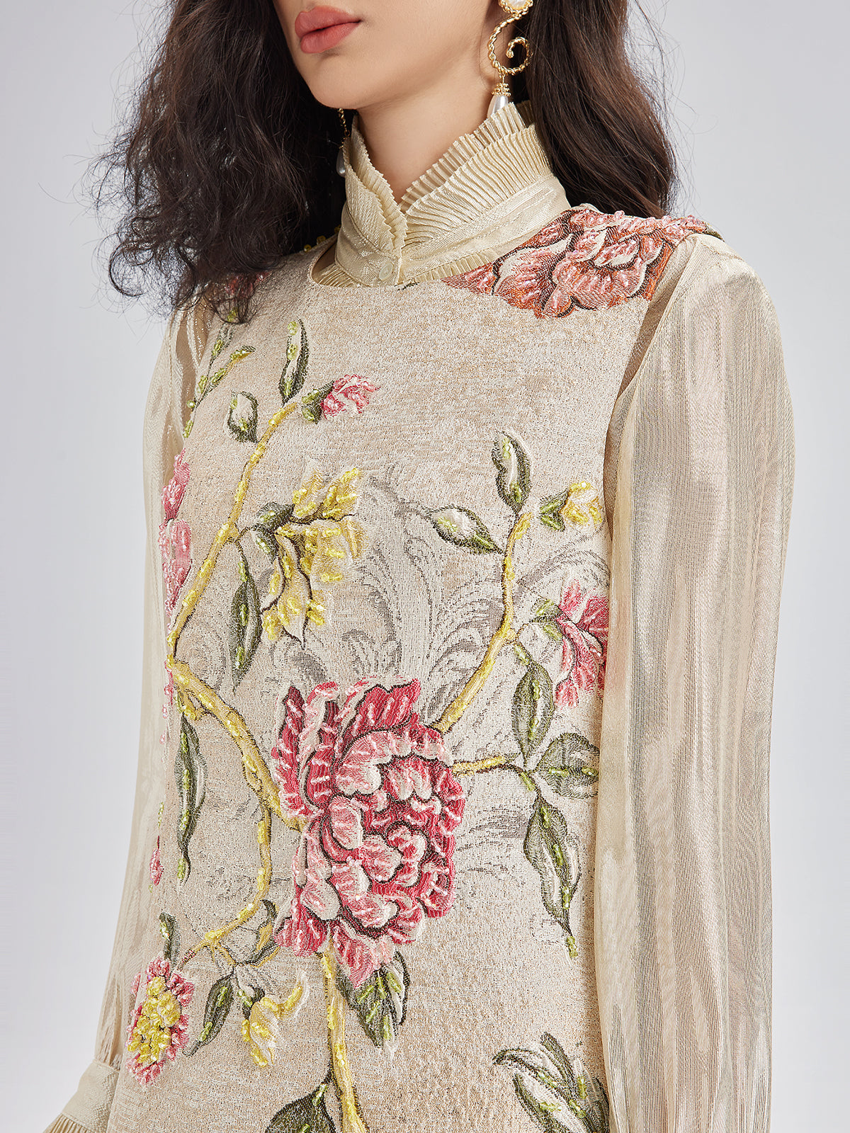 Hand-Beaded 3D Floral Jacquard Tank Dress
