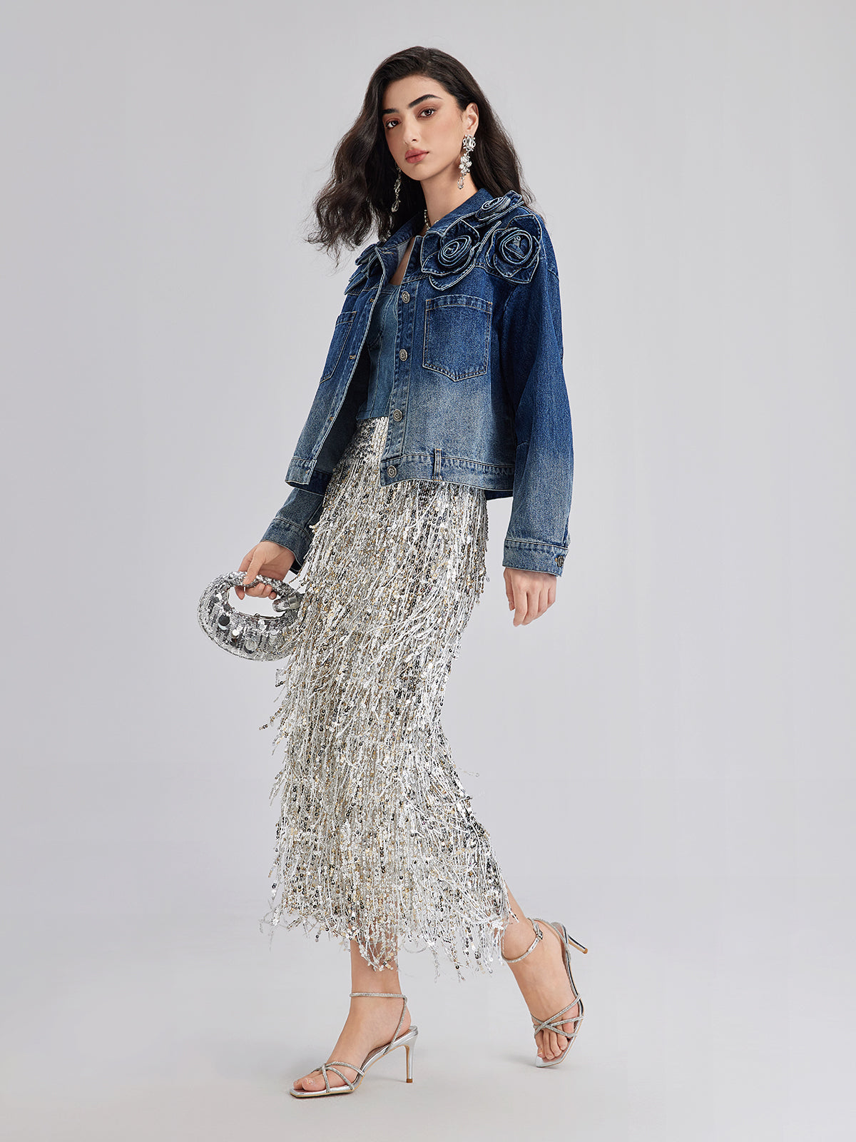 Handcrafted Floral Gradient Denim Jacket