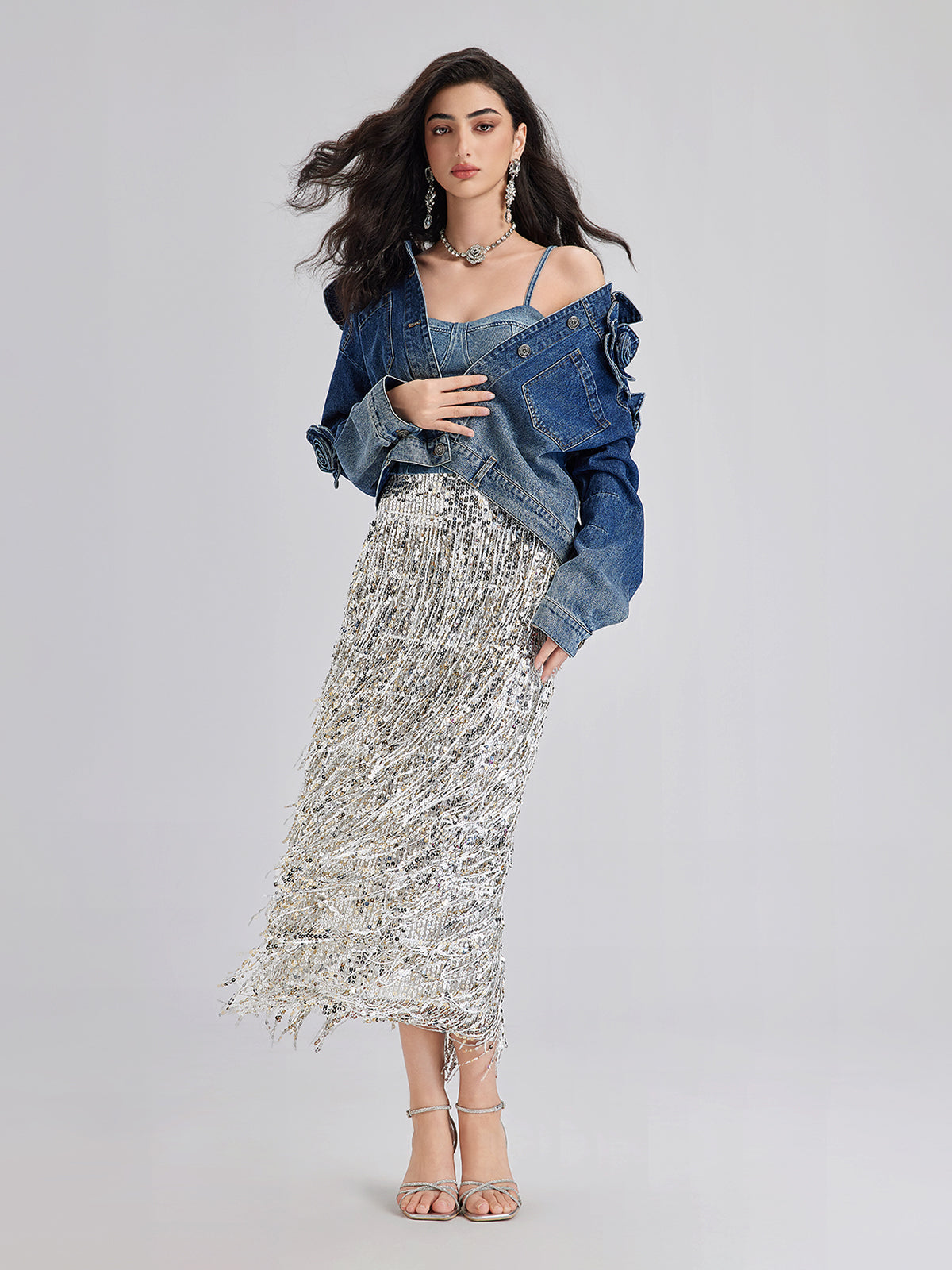 Handcrafted Floral Gradient Denim Jacket