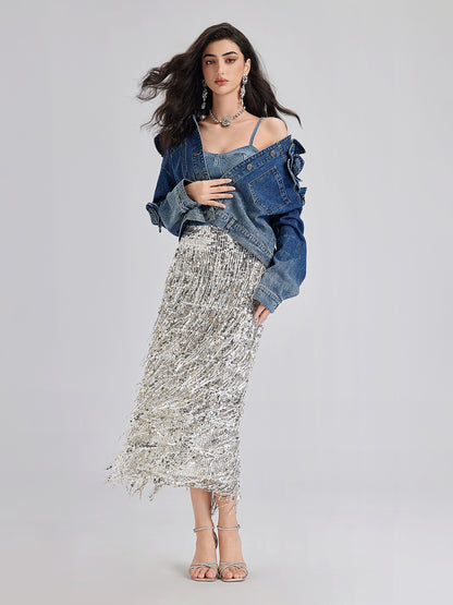 Handcrafted Floral Gradient Denim Jacket