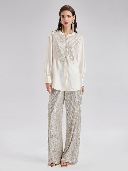 Light Luxury Sequin Wide-Leg Pants