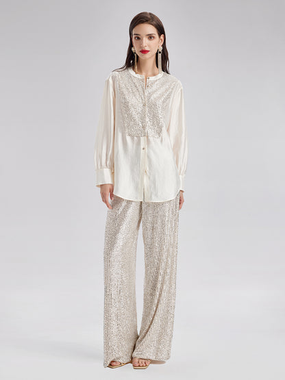 Light Luxury Sequin Wide-Leg Pants - Star Queen