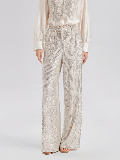 Light Luxury Sequin Wide-Leg Pants - Star Queen