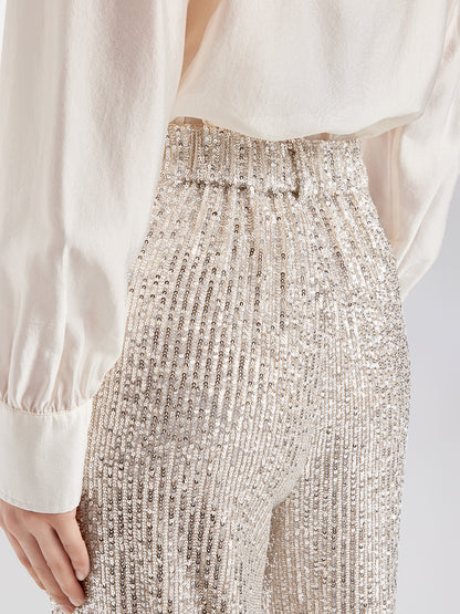 Light Luxury Sequin Wide-Leg Pants - Star Queen